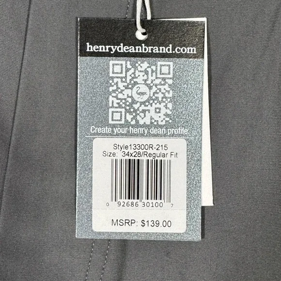 Henry Dean Pants Mens 34x28 Gray Polyester Chino Regular Fit 5 Pocket Casual